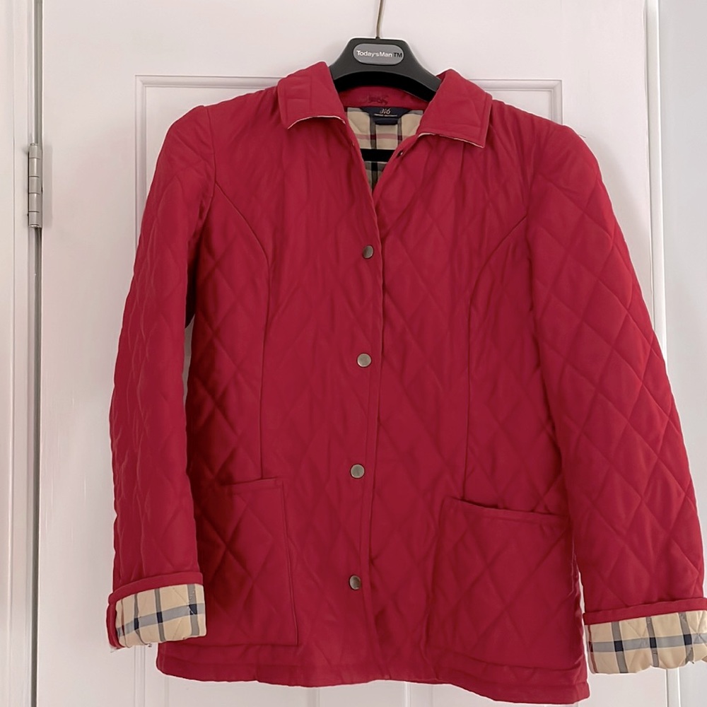 Brooks Brothers Red Quilted Jacket with Classic Plaid Lining on Cuffs Size 4